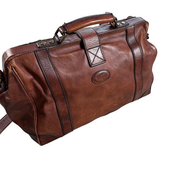 Fossil Lineage Framed Doctor/Lawyer Gladstone Bag – Cognac Brown Genuine Leather - Picture 2 of 16